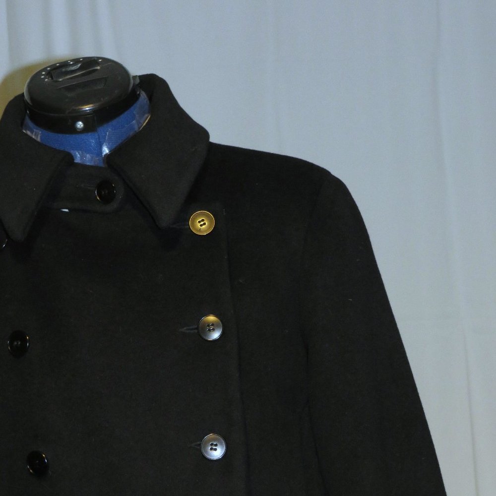 AGNES B. Black Brushed Flannel Lambswool Angora Blend Double Breasted Overcoat 3